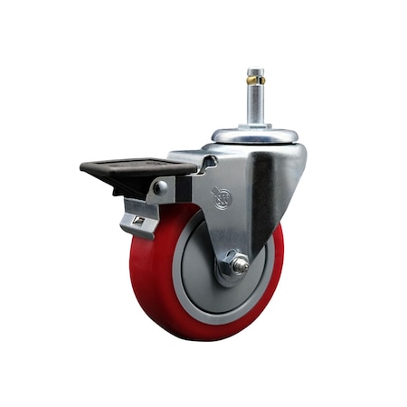 Service Caster 4'' Red Polyurethane Wheel Swivel 7/16'' Grip Ring Stem Caster with Brake SCC-GR20S414-PPUB-RED-PLB-716138